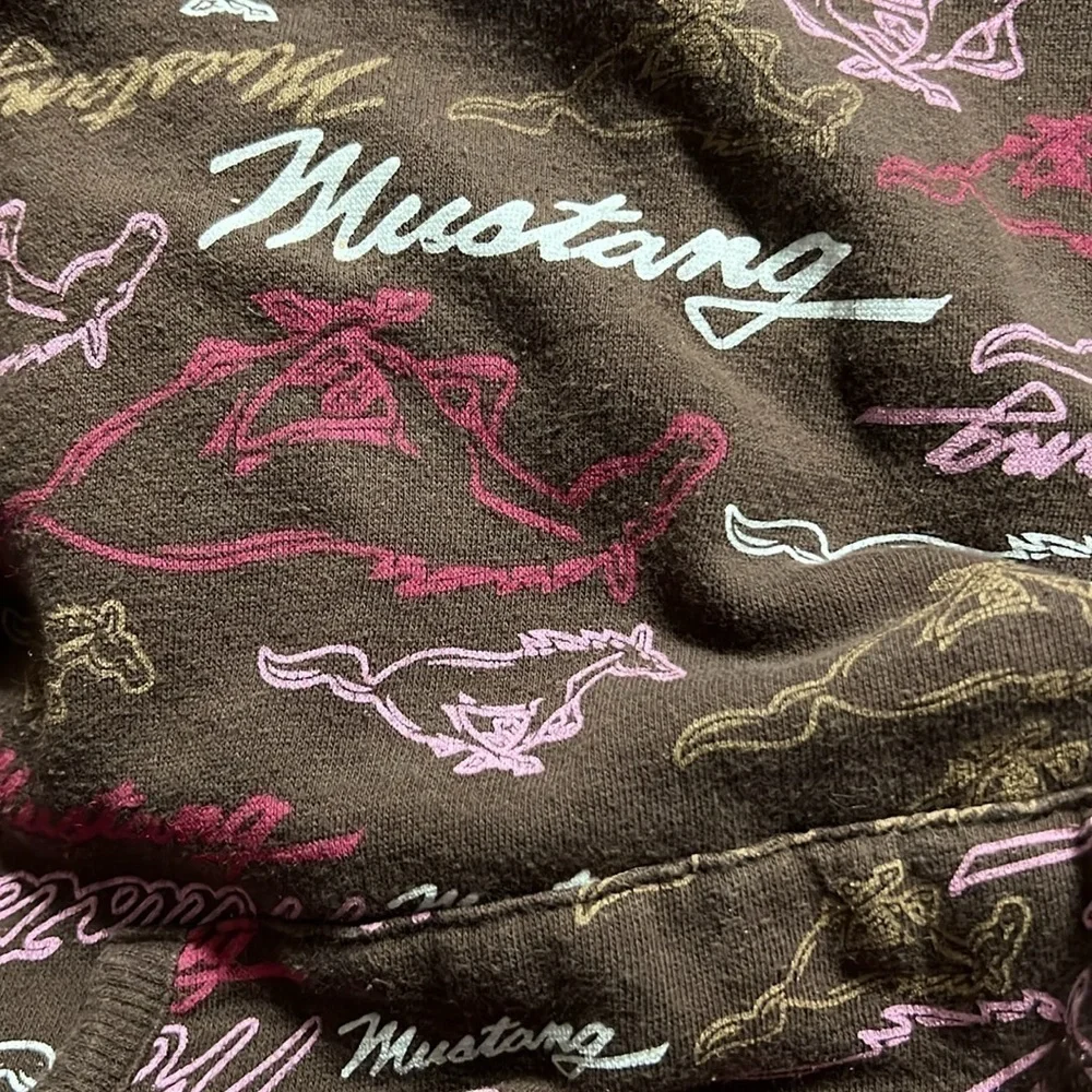Ford Mustang Brown Pullover Logo & Horses Cotton Polyester Lining Junior Size L - Picture 3 of 9